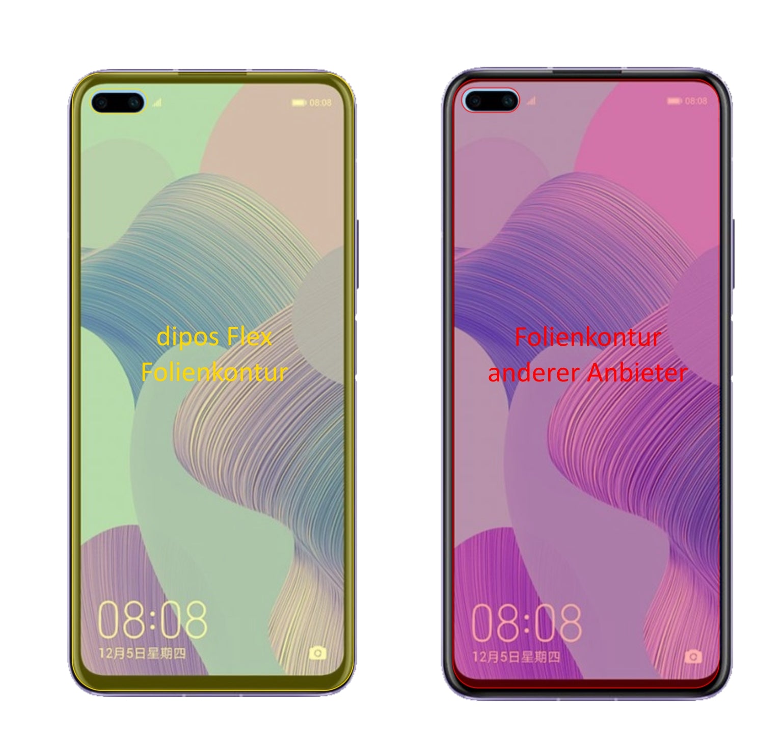 HonorV30 mit aufgebrachter dipos Displayschutzfolie, glasklare Darstellung ohne Einschränkungen