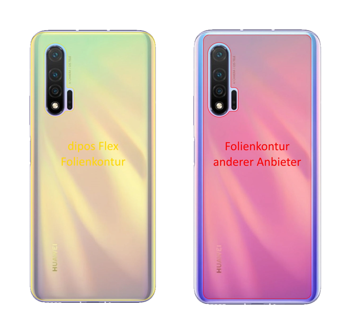 Huaweinova 6 5G Rückseite mit aufgebrachter dipos Displayschutzfolie, glasklare Darstellung ohne Einschränkungen