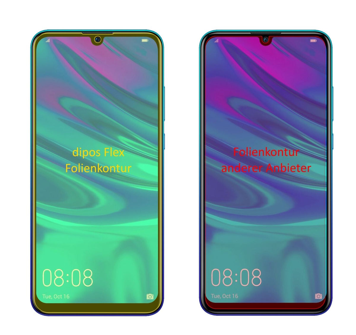 HuaweiP Smart (2019) mit aufgebrachter dipos Displayschutzfolie, glasklare Darstellung ohne Einschränkungen