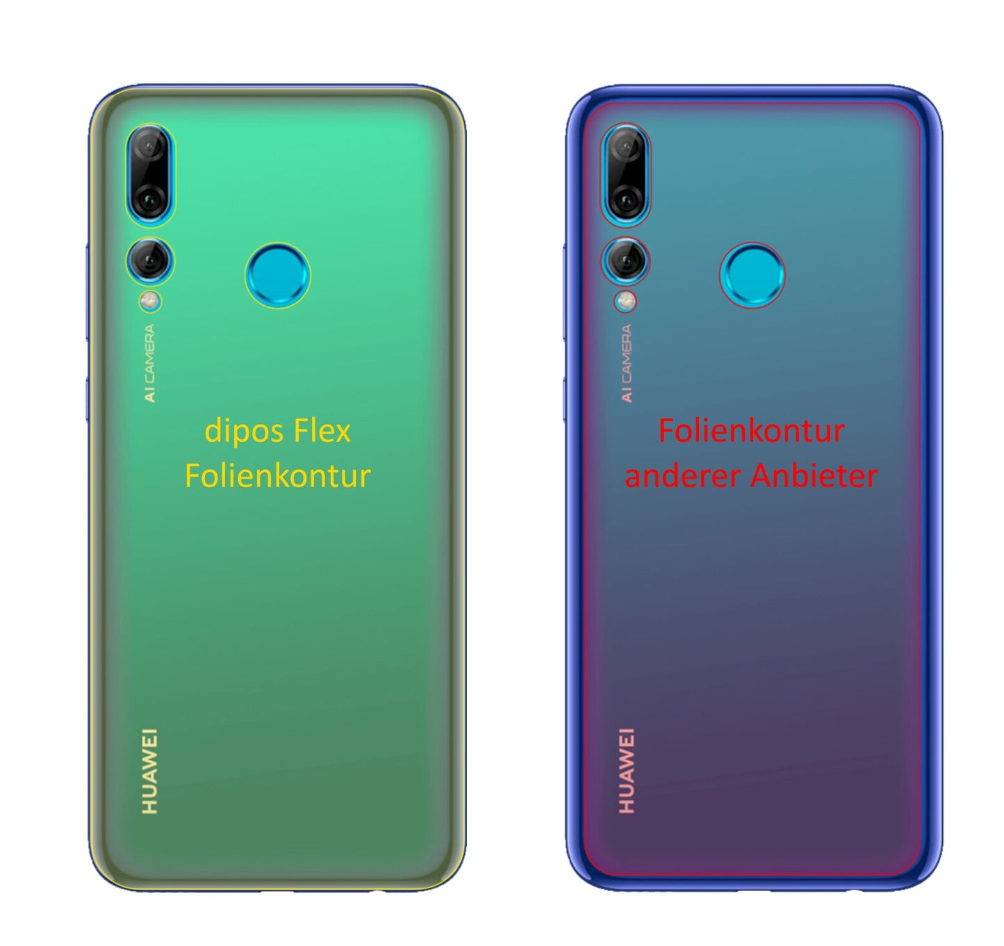 HuaweiP Smart Plus (2019) Rückseite mit aufgebrachter dipos Displayschutzfolie, glasklare Darstellung ohne Einschränkungen