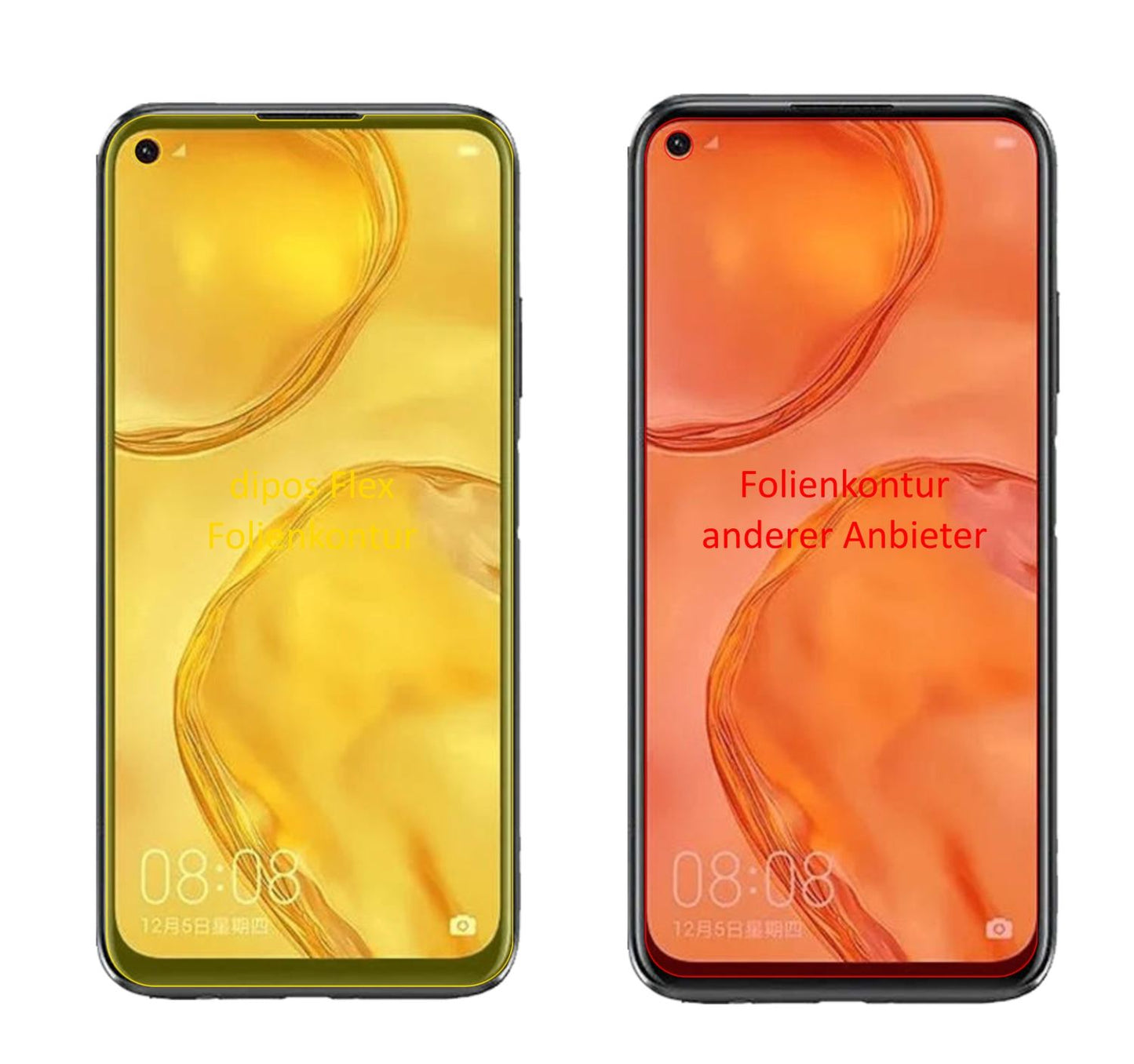 HuaweiP40 Lite mit aufgebrachter dipos Displayschutzfolie, glasklare Darstellung ohne Einschränkungen