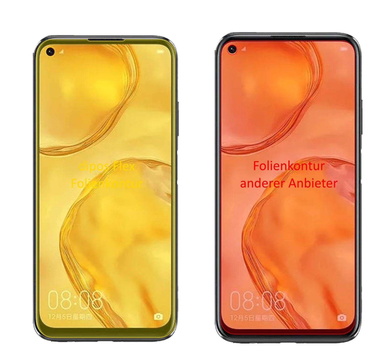 HuaweiP40 Lite mit aufgebrachter dipos Displayschutzfolie, glasklare Darstellung ohne Einschränkungen
