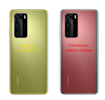 HuaweiP40 Rückseite mit aufgebrachter dipos Displayschutzfolie, glasklare Darstellung ohne Einschränkungen