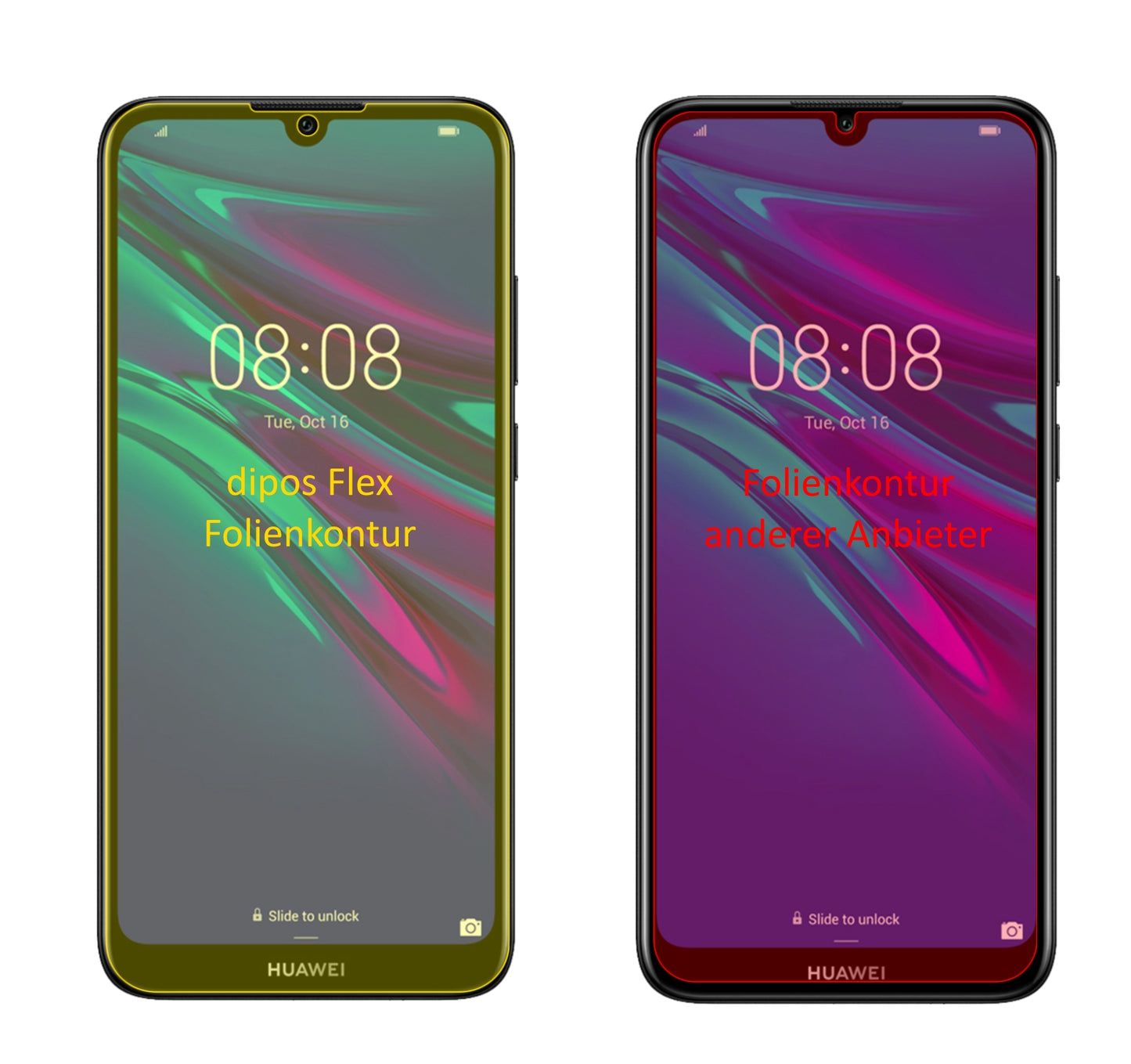 HuaweiY6s mit aufgebrachter dipos Displayschutzfolie, glasklare Darstellung ohne Einschränkungen