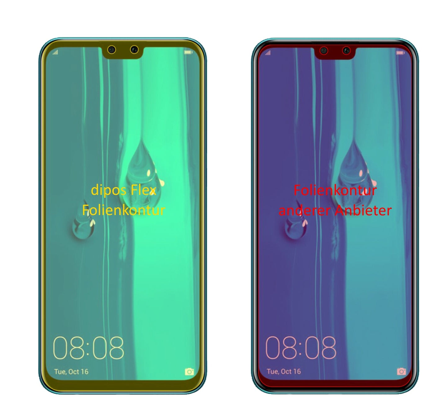 HuaweiEnjoy 9 Plus mit aufgebrachter dipos Displayschutzfolie, glasklare Darstellung ohne Einschränkungen