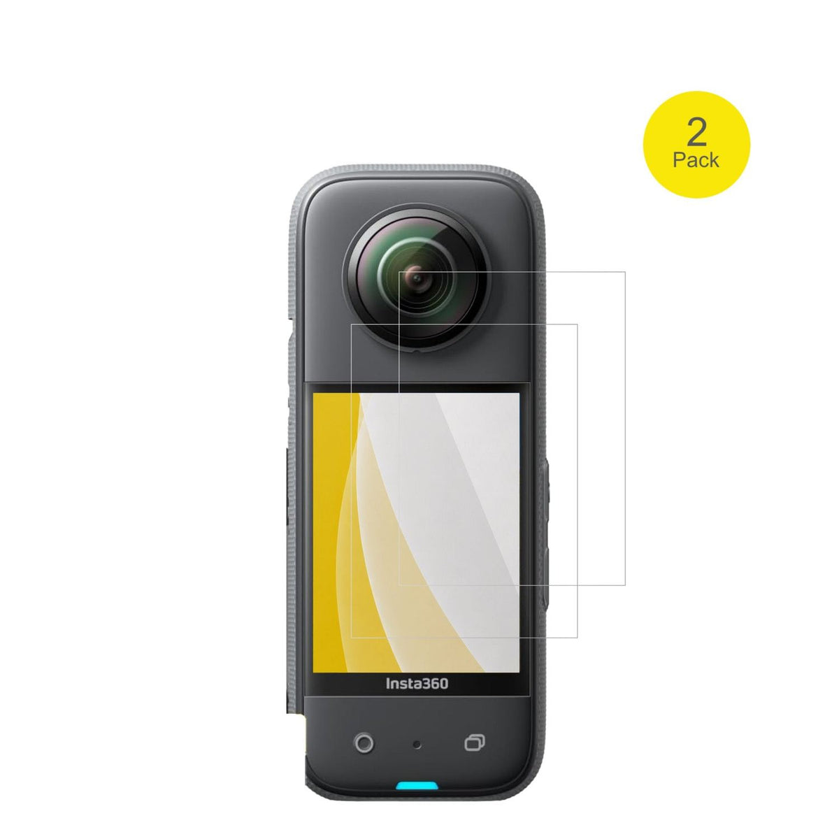 Insta360X3 mit aufgebrachter dipos Displayschutzfolie, glasklare Darstellung ohne Einschränkungen