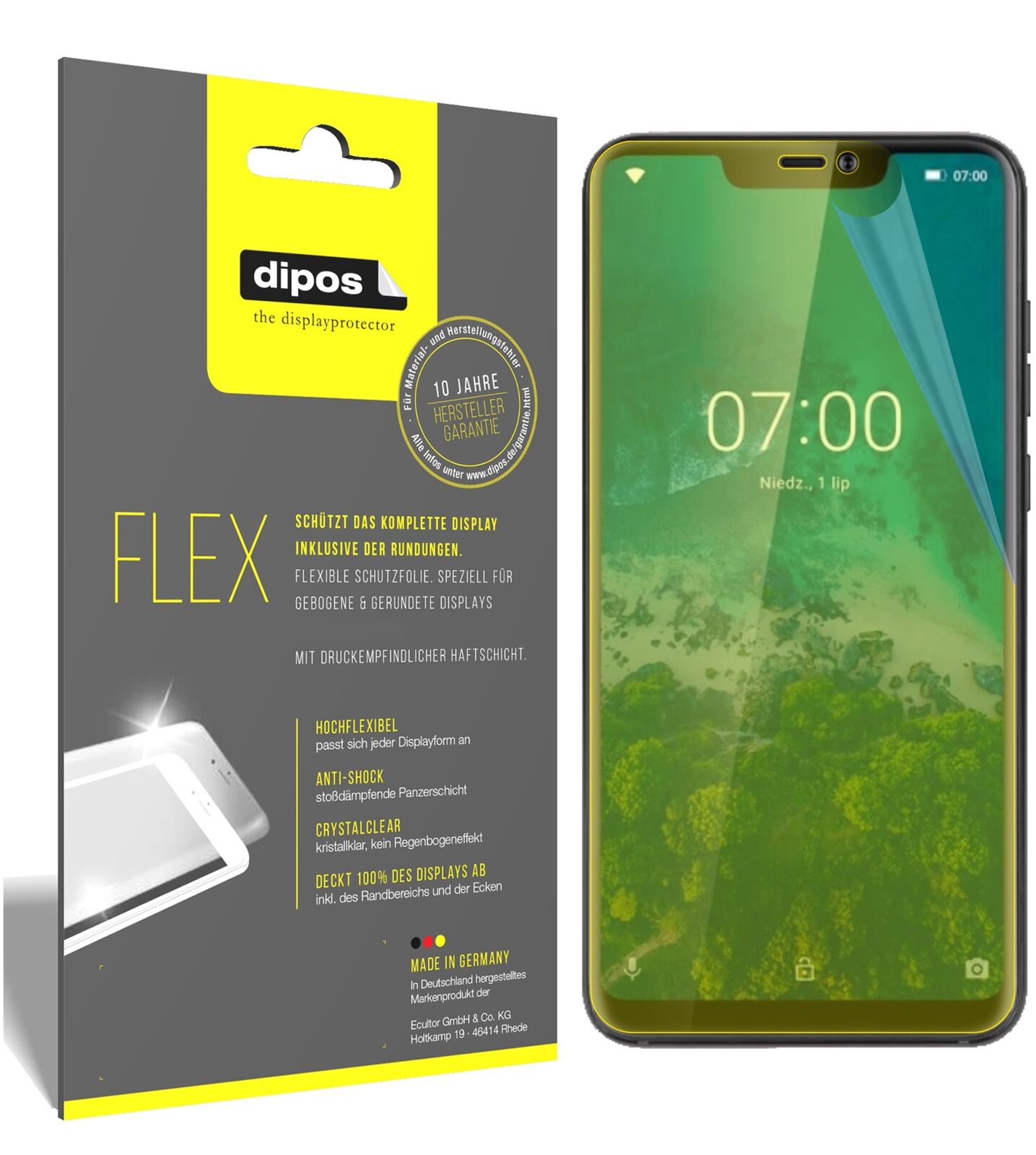 KrugerMatz Smartfon LIVE 7S mit aufgebrachter dipos Displayschutzfolie, glasklare Darstellung ohne Einschränkungen