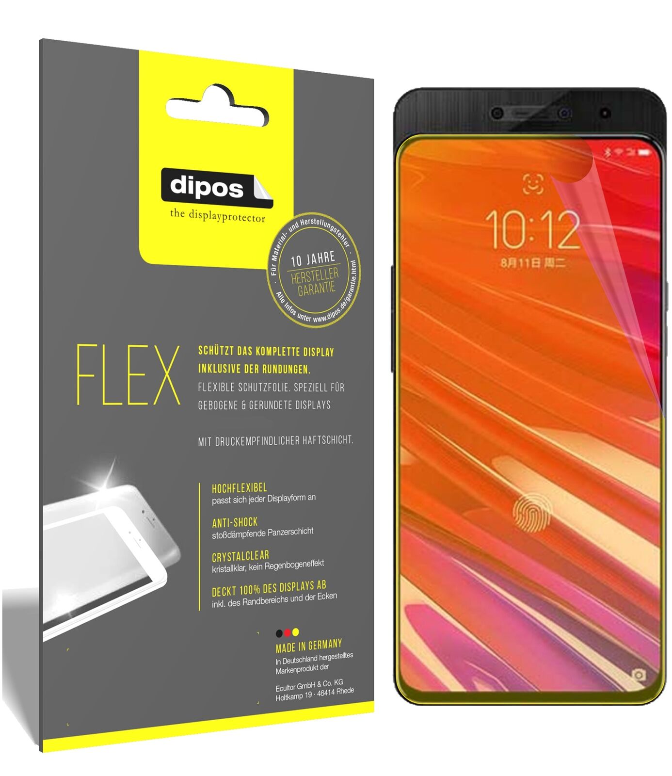 LenovoZ5 Pro mit aufgebrachter dipos Displayschutzfolie, glasklare Darstellung ohne Einschränkungen