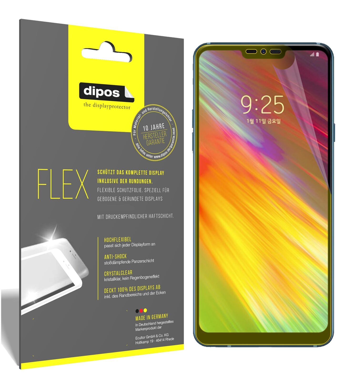 LGQ9 One mit aufgebrachter dipos Displayschutzfolie, glasklare Darstellung ohne Einschränkungen