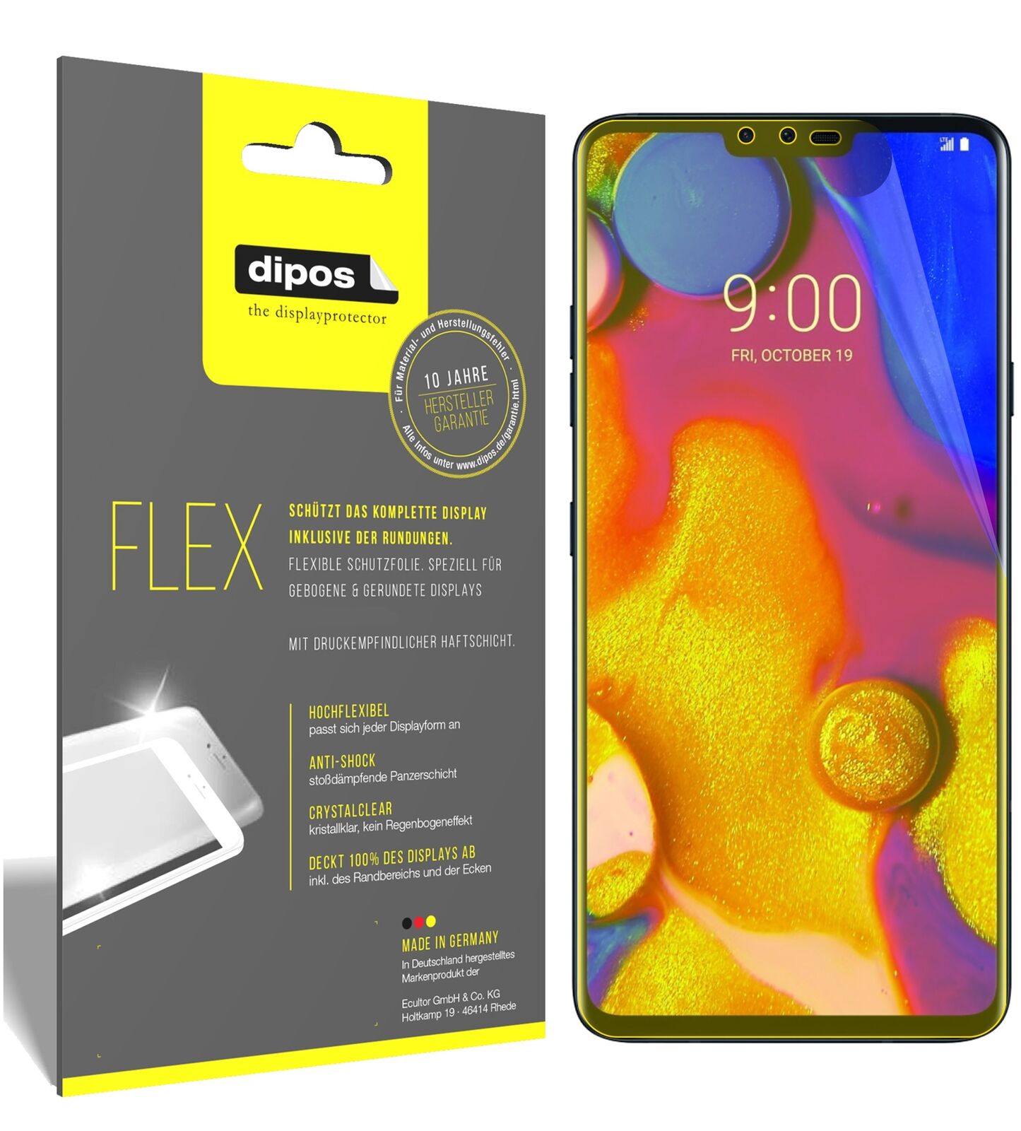 LGV40 ThinQ mit aufgebrachter dipos Displayschutzfolie, glasklare Darstellung ohne Einschränkungen