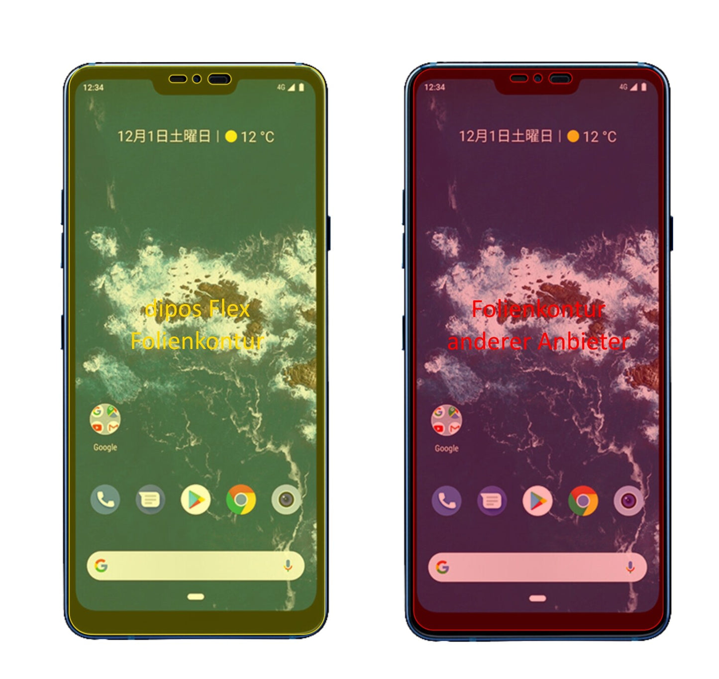 LGX5 Android One mit aufgebrachter dipos Displayschutzfolie, glasklare Darstellung ohne Einschränkungen