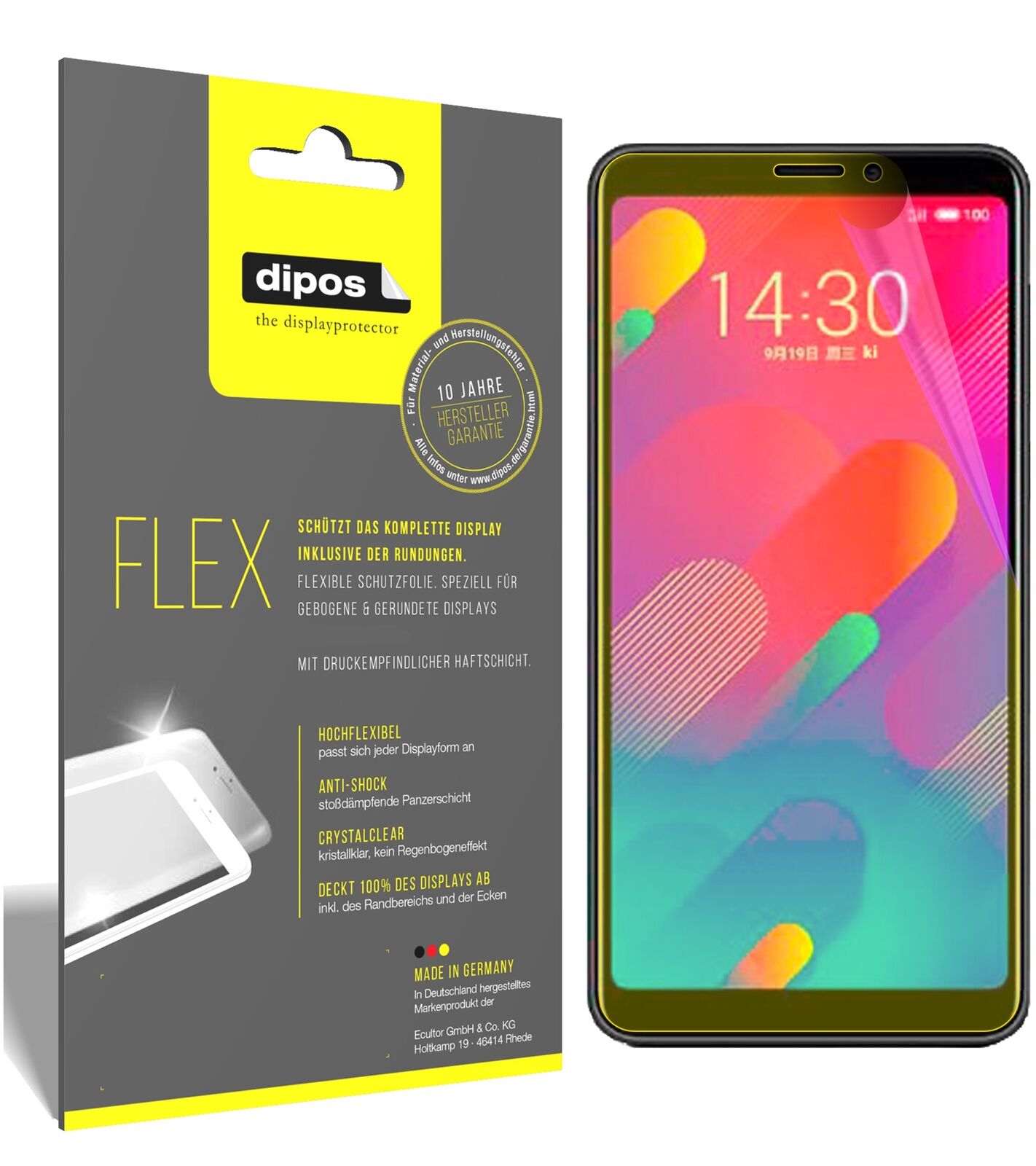 MeizuV8 pro mit aufgebrachter dipos Displayschutzfolie, glasklare Darstellung ohne Einschränkungen