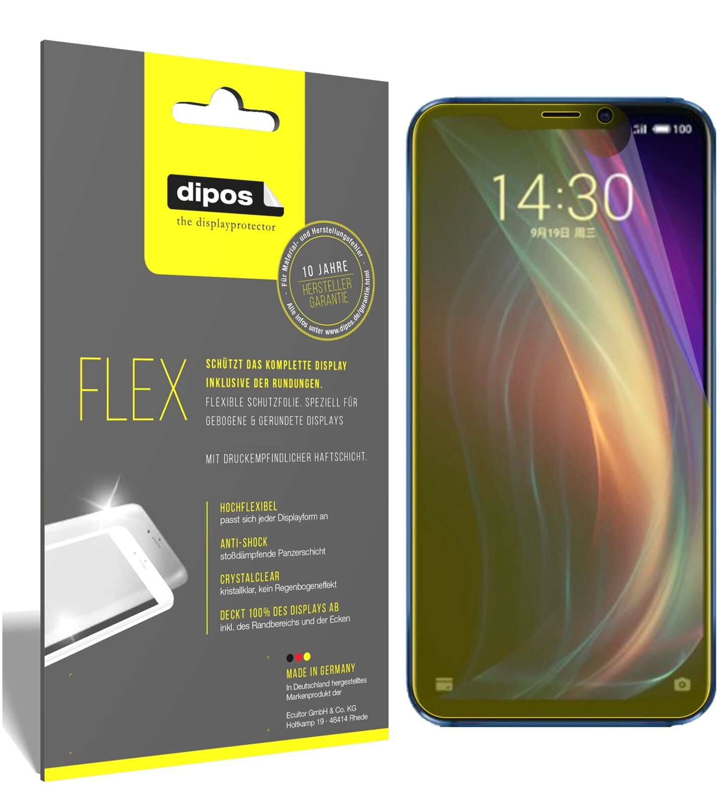 MeizuX8 mit aufgebrachter dipos Displayschutzfolie, glasklare Darstellung ohne Einschränkungen