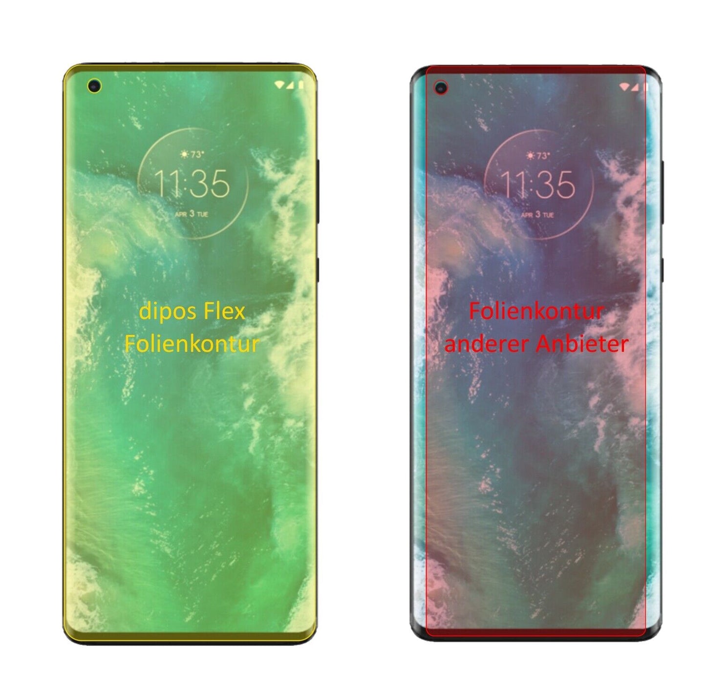 MotorolaEdge Plus mit aufgebrachter dipos Displayschutzfolie, glasklare Darstellung ohne Einschränkungen