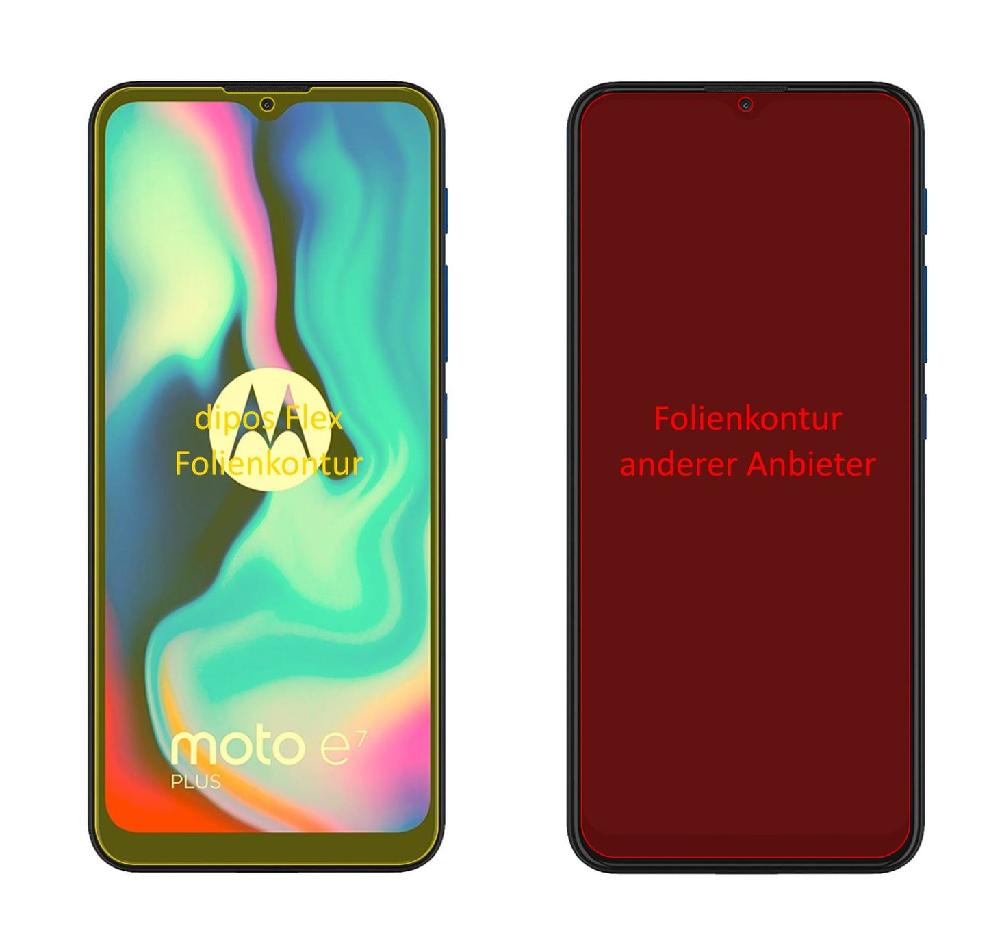 MotorolaMoto E7 Plus mit aufgebrachter dipos Displayschutzfolie, glasklare Darstellung ohne Einschränkungen