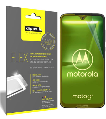 MotorolaMoto G7 mit aufgebrachter dipos Displayschutzfolie, glasklare Darstellung ohne Einschränkungen