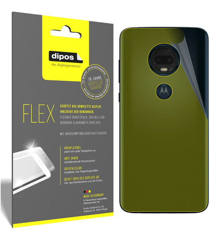MotorolaMoto G7 Rückseite mit aufgebrachter dipos Displayschutzfolie, glasklare Darstellung ohne Einschränkungen