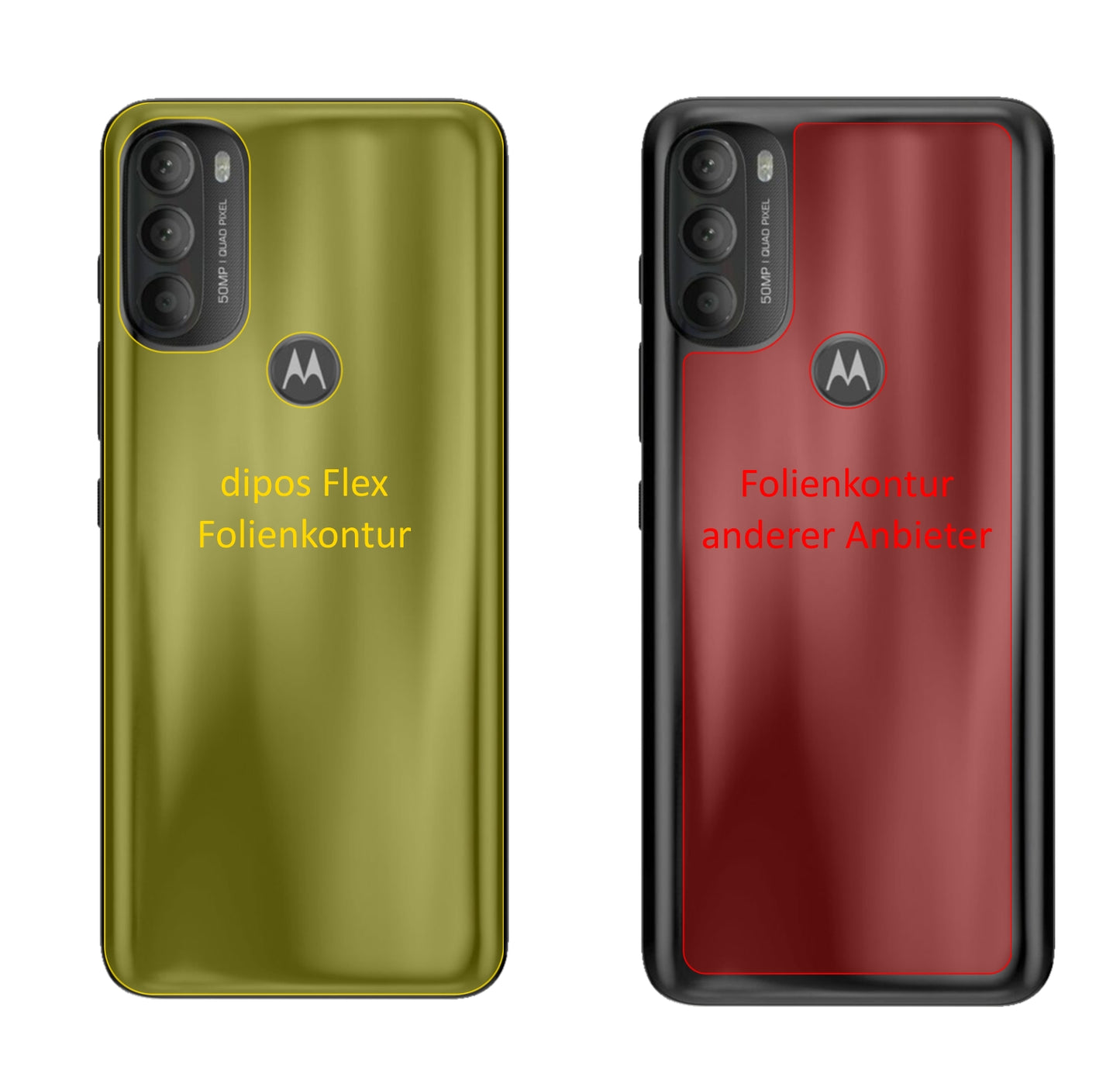MotorolaMoto G71 Rückseite mit aufgebrachter dipos Displayschutzfolie, glasklare Darstellung ohne Einschränkungen