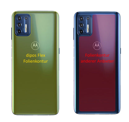 MotorolaMoto G9 Plus Rückseite mit aufgebrachter dipos Displayschutzfolie, glasklare Darstellung ohne Einschränkungen