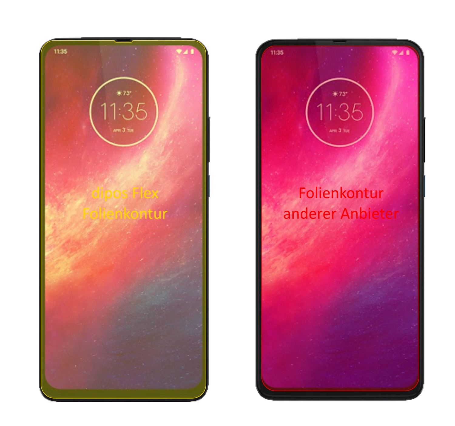 MotorolaMoto One Hyper mit aufgebrachter dipos Displayschutzfolie, glasklare Darstellung ohne Einschränkungen