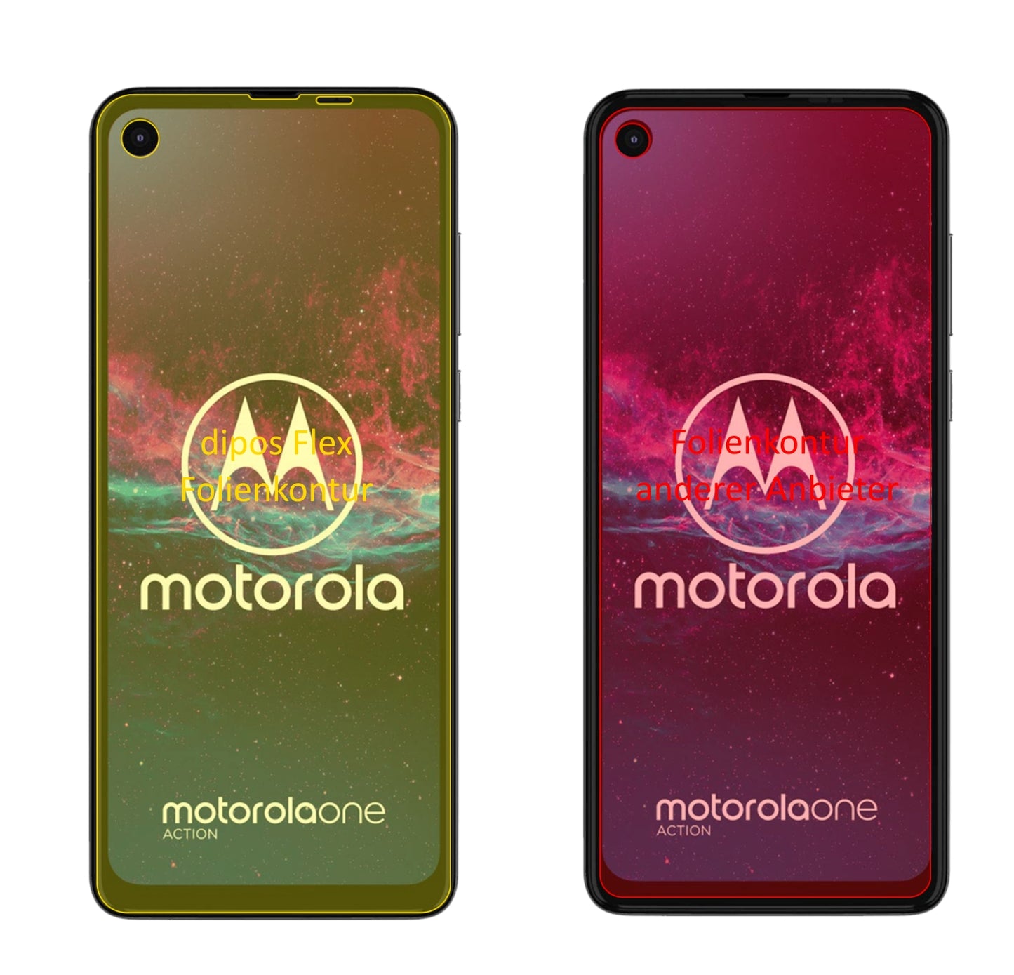 MotorolaOne Action mit aufgebrachter dipos Displayschutzfolie, glasklare Darstellung ohne Einschränkungen