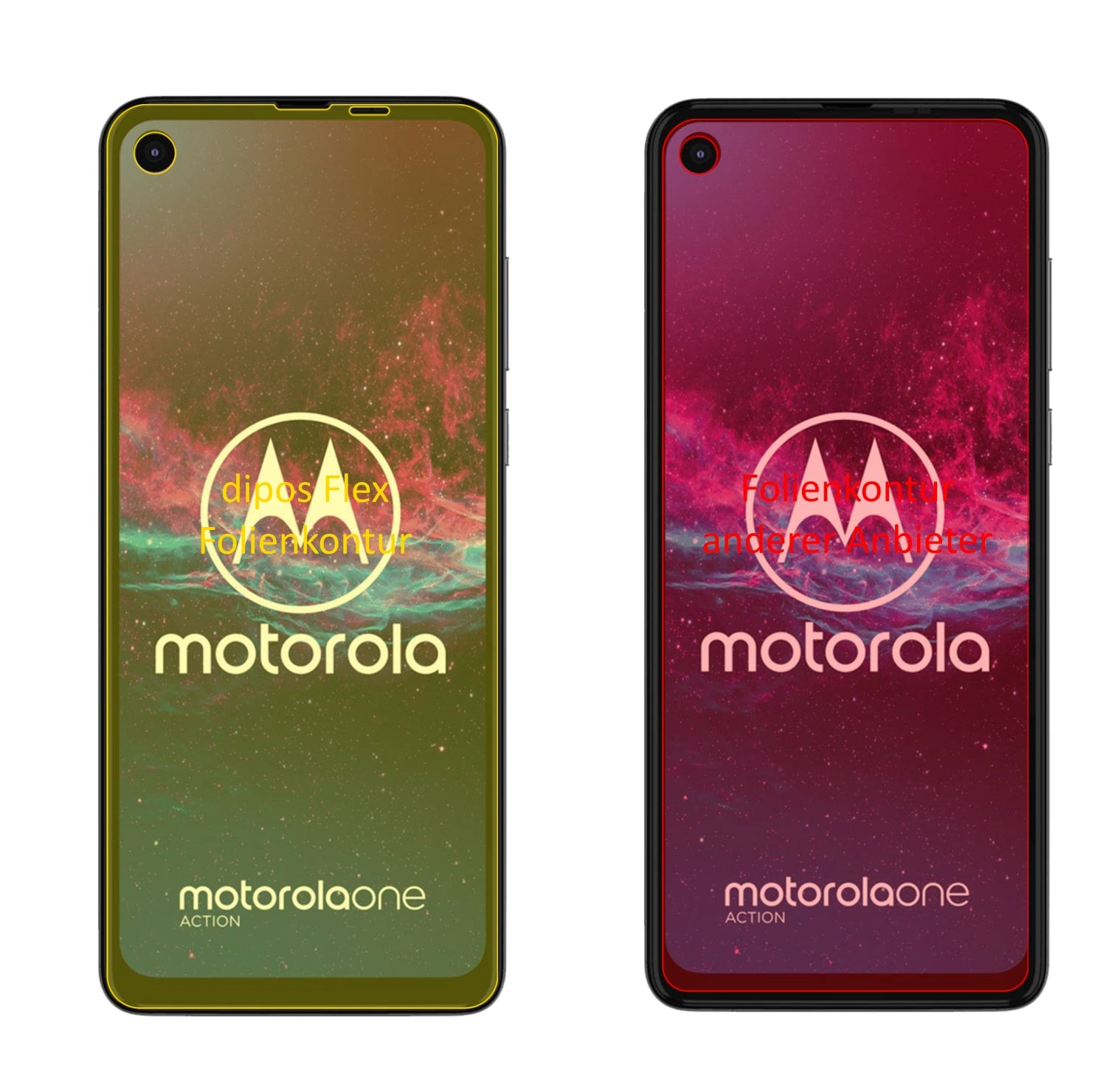 MotorolaOne Action mit aufgebrachter dipos Displayschutzfolie, glasklare Darstellung ohne Einschränkungen