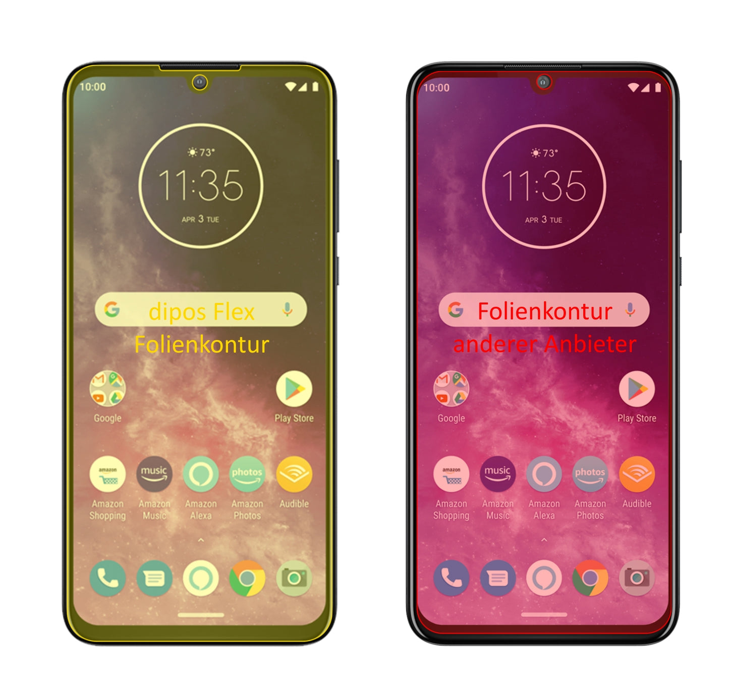 MotorolaOne Zoom mit aufgebrachter dipos Displayschutzfolie, glasklare Darstellung ohne Einschränkungen
