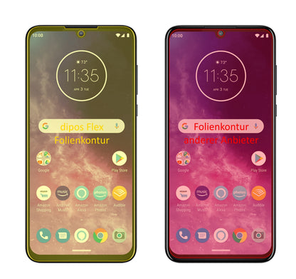 MotorolaOne Zoom mit aufgebrachter dipos Displayschutzfolie, glasklare Darstellung ohne Einschränkungen