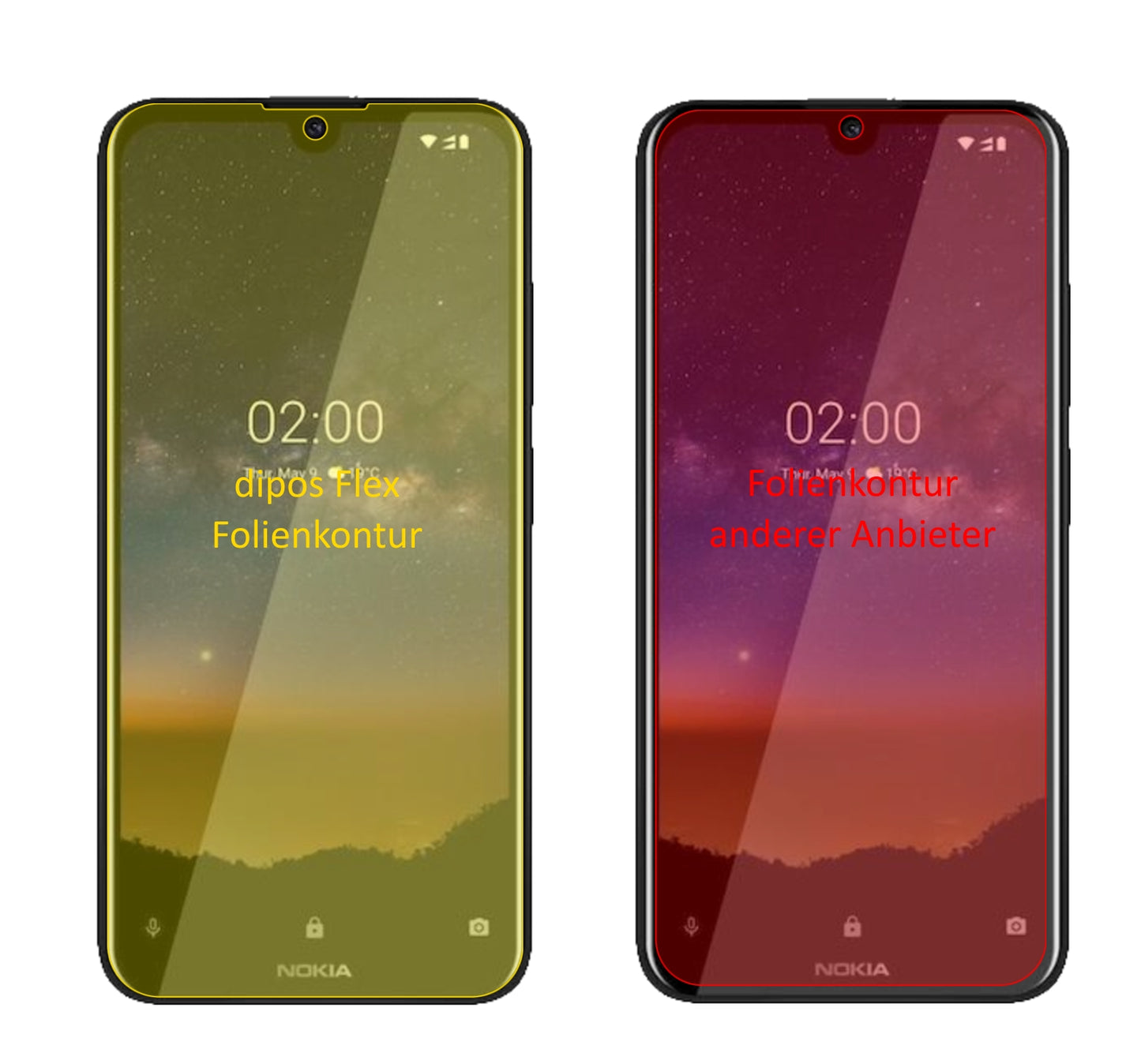 Nokia46055 mit aufgebrachter dipos Displayschutzfolie, glasklare Darstellung ohne Einschränkungen
