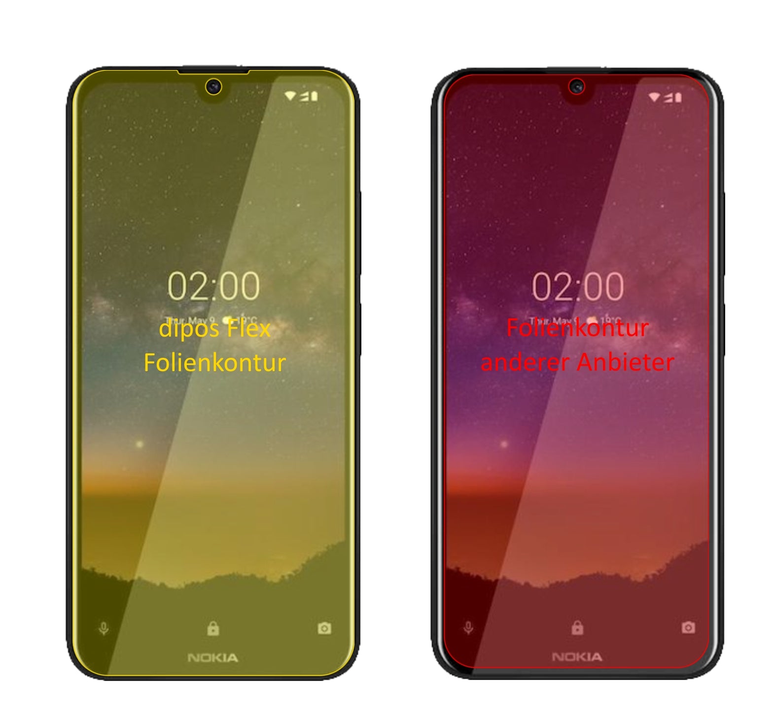Nokia46055 mit aufgebrachter dipos Displayschutzfolie, glasklare Darstellung ohne Einschränkungen
