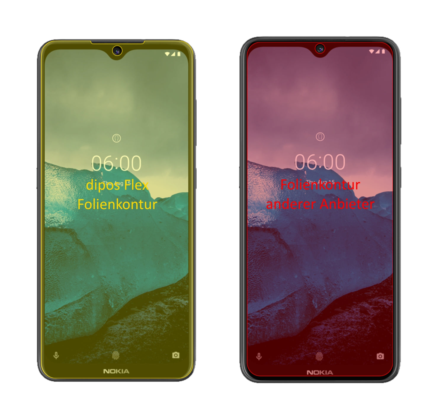 Nokia46059 mit aufgebrachter dipos Displayschutzfolie, glasklare Darstellung ohne Einschränkungen