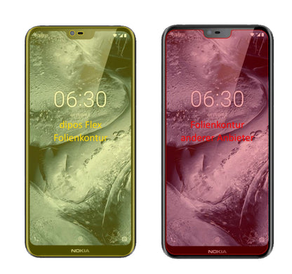NokiaX6 2018 TA1099 mit aufgebrachter dipos Displayschutzfolie, glasklare Darstellung ohne Einschränkungen