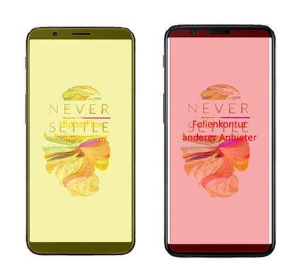OnePlus5T mit aufgebrachter dipos Displayschutzfolie, glasklare Darstellung ohne Einschränkungen