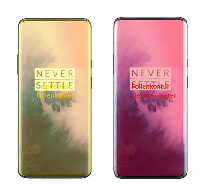 OnePlus7 Pro mit aufgebrachter dipos Displayschutzfolie, glasklare Darstellung ohne Einschränkungen