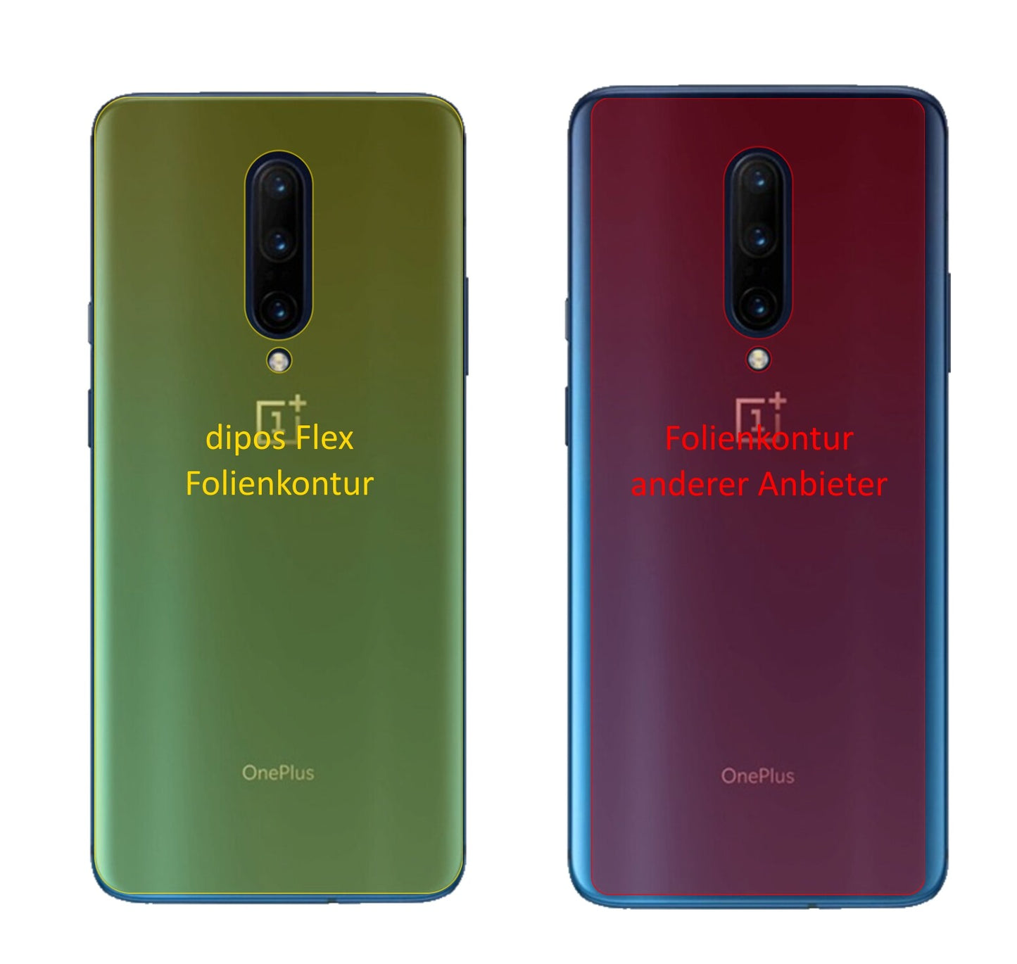 OnePlus7 Pro Rückseite mit aufgebrachter dipos Displayschutzfolie, glasklare Darstellung ohne Einschränkungen