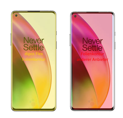 OnePlus8 mit aufgebrachter dipos Displayschutzfolie, glasklare Darstellung ohne Einschränkungen