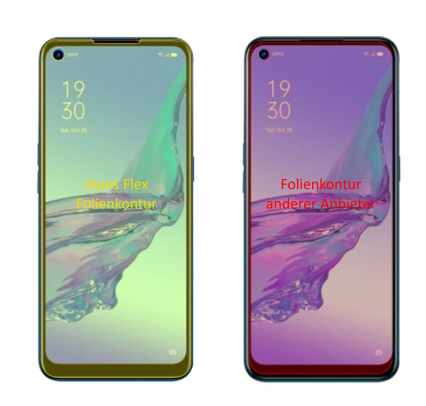 OppoA53 (2020) mit aufgebrachter dipos Displayschutzfolie, glasklare Darstellung ohne Einschränkungen