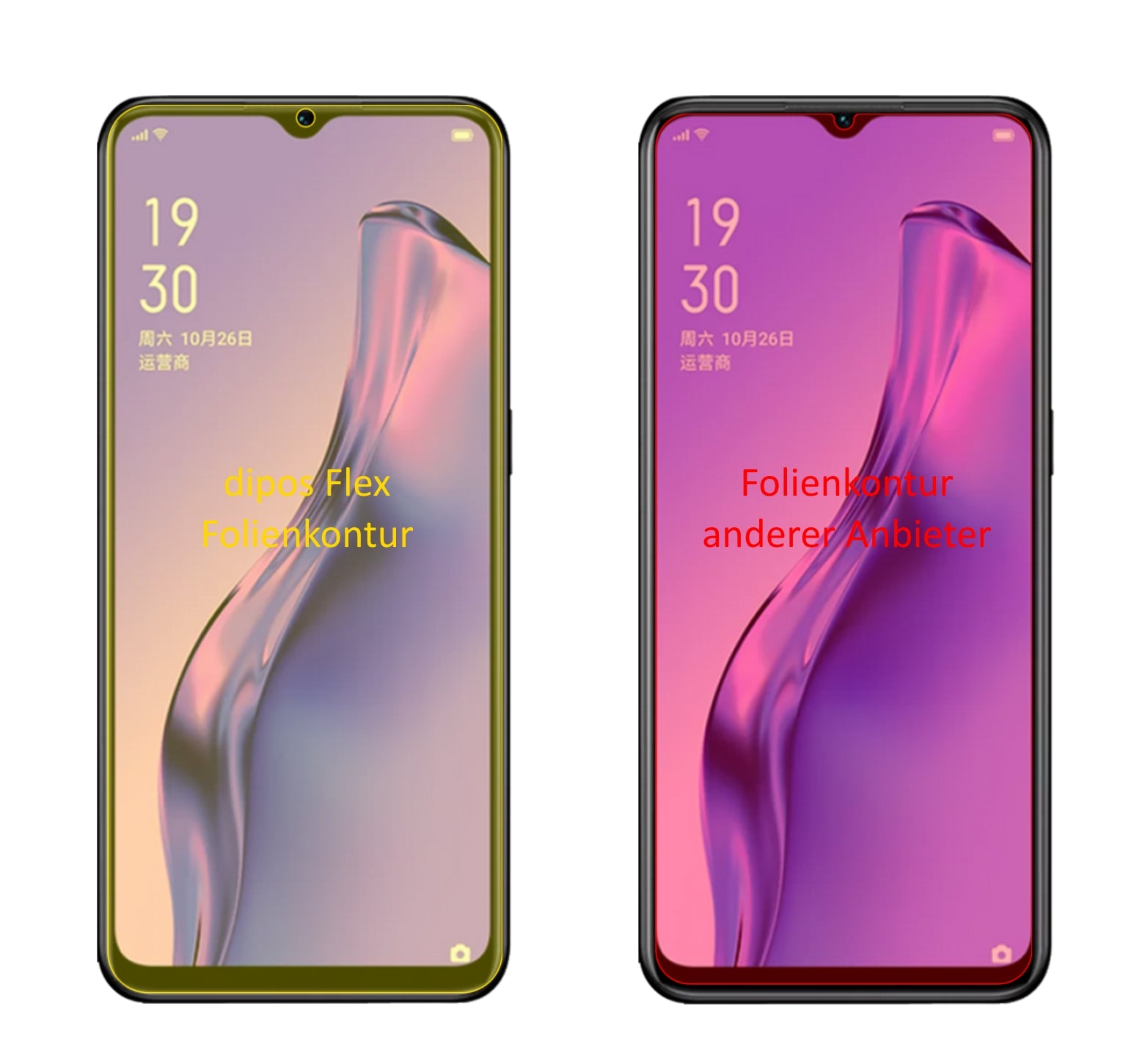 OppoA31 mit aufgebrachter dipos Displayschutzfolie, glasklare Darstellung ohne Einschränkungen
