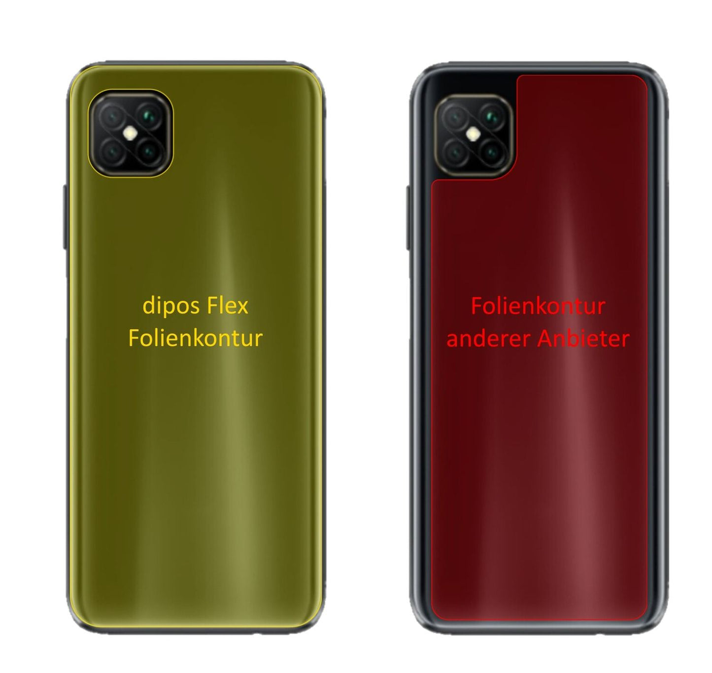 OppoA92s Rückseite mit aufgebrachter dipos Displayschutzfolie, glasklare Darstellung ohne Einschränkungen