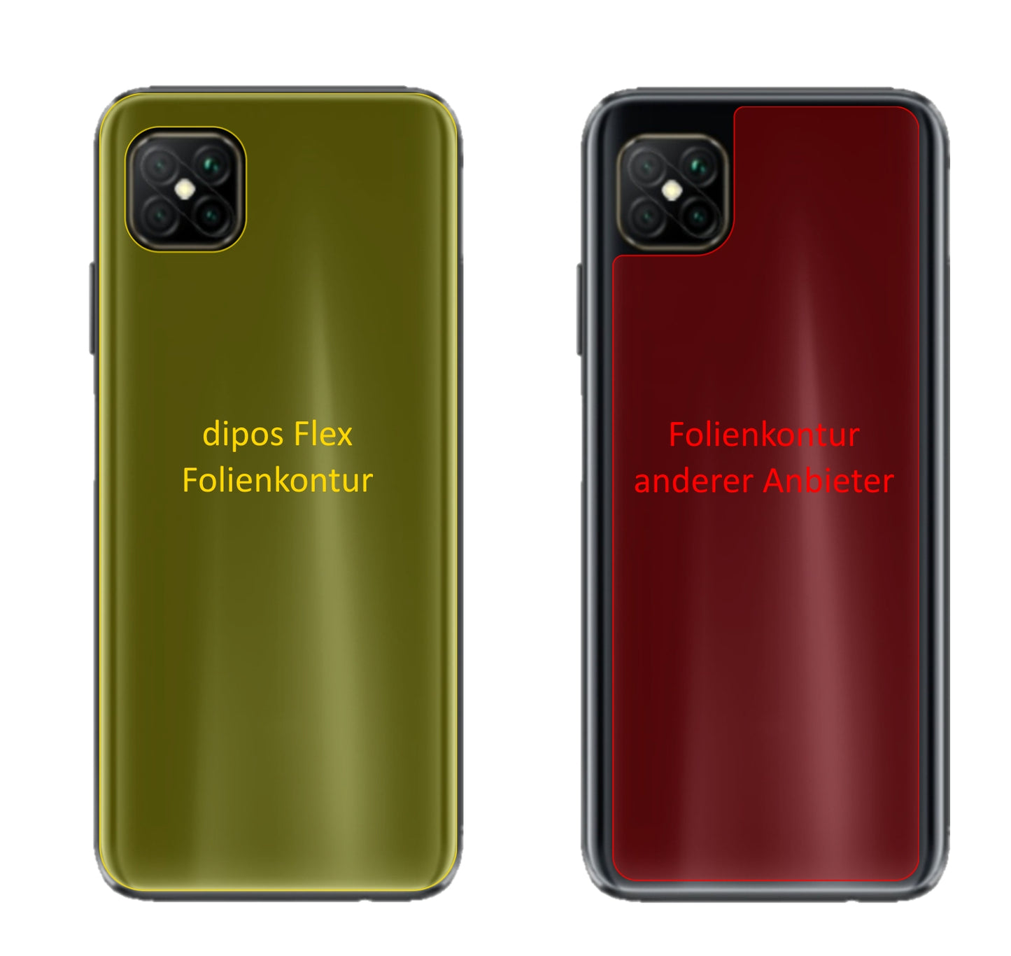OppoA92s Rückseite mit aufgebrachter dipos Displayschutzfolie, glasklare Darstellung ohne Einschränkungen