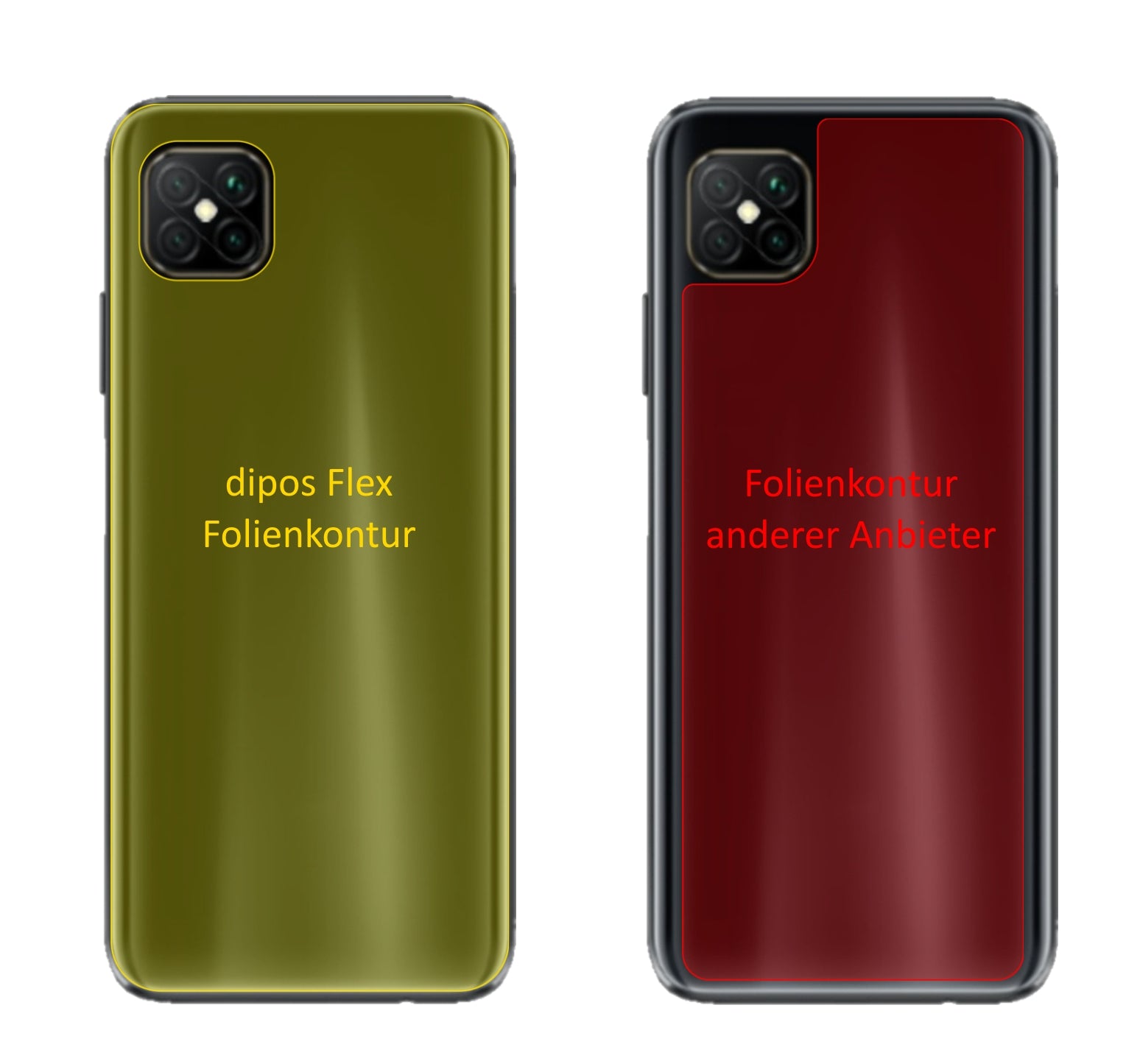 OppoA92s Rückseite mit aufgebrachter dipos Displayschutzfolie, glasklare Darstellung ohne Einschränkungen