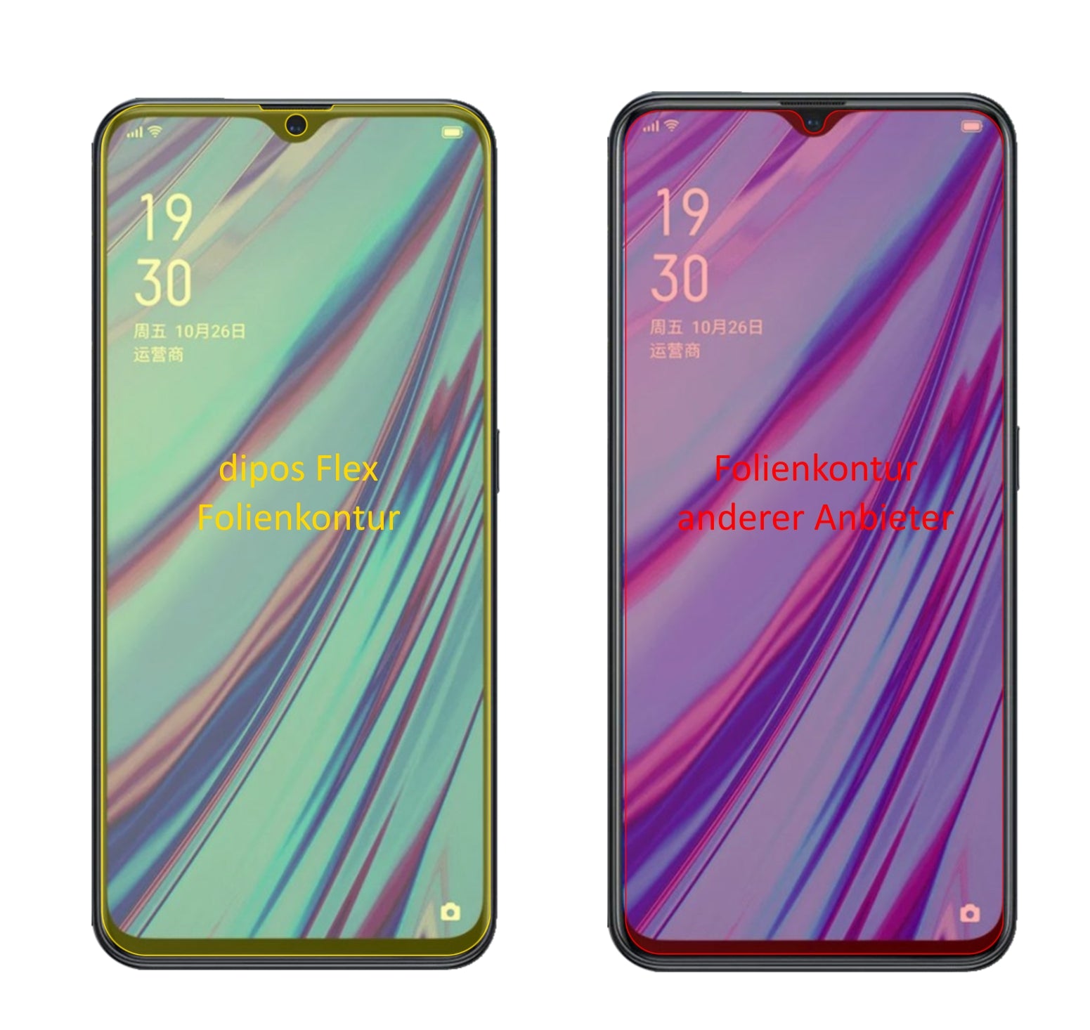 OppoA9x mit aufgebrachter dipos Displayschutzfolie, glasklare Darstellung ohne Einschränkungen