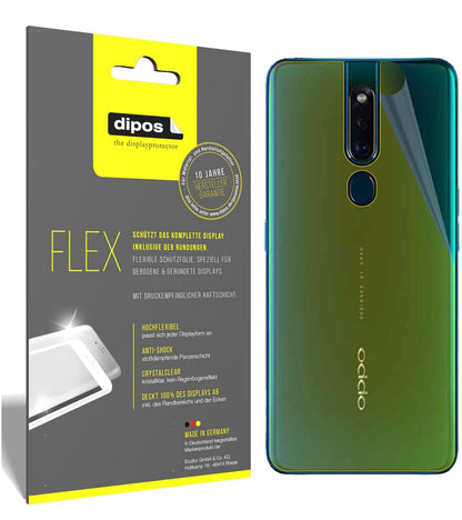 OppoF11 Rückseite mit aufgebrachter dipos Displayschutzfolie, glasklare Darstellung ohne Einschränkungen