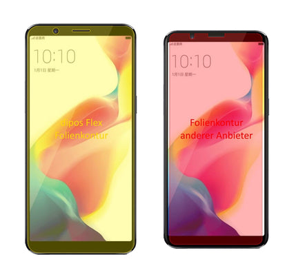 OppoR11s mit aufgebrachter dipos Displayschutzfolie, glasklare Darstellung ohne Einschränkungen