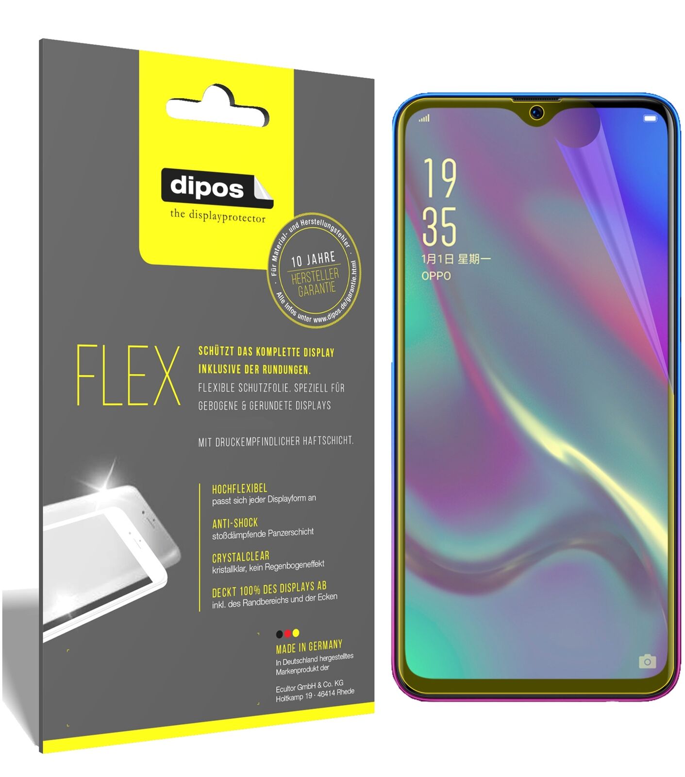 OppoR17 Neo mit aufgebrachter dipos Displayschutzfolie, glasklare Darstellung ohne Einschränkungen