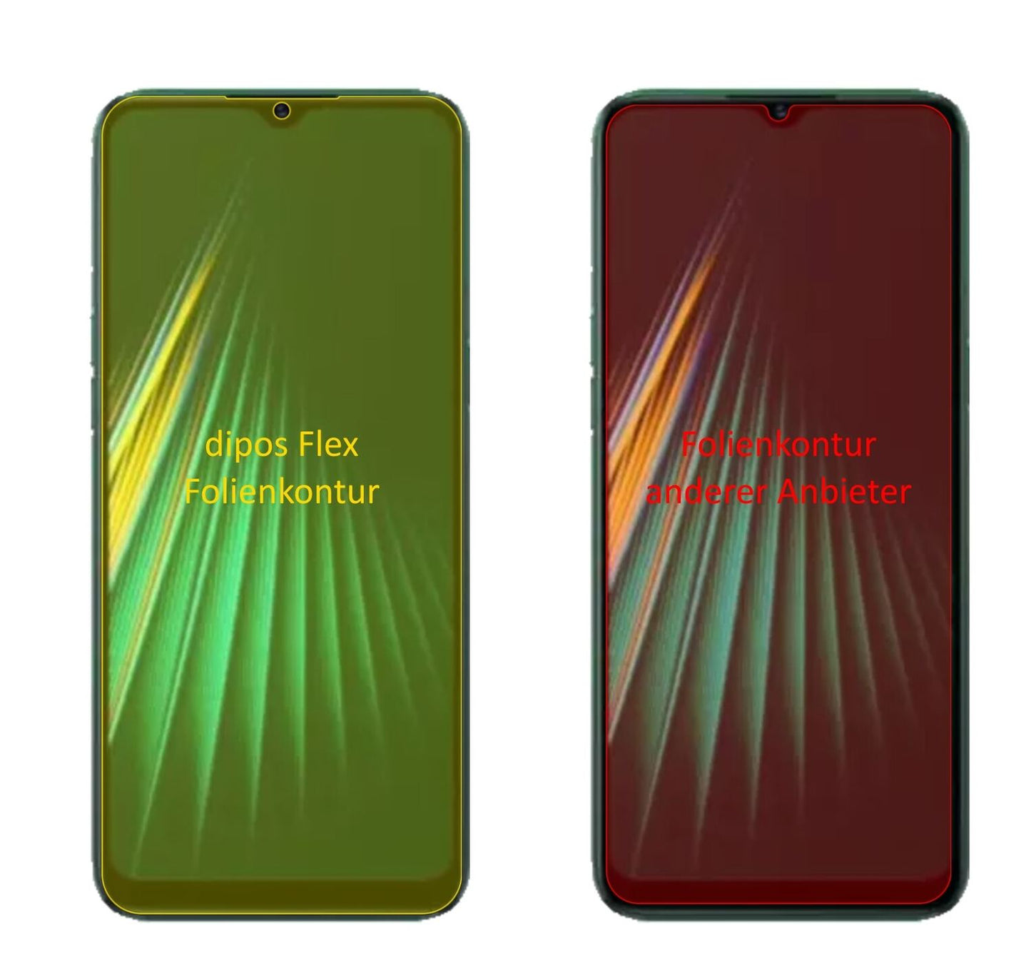 OppoRealme 5i mit aufgebrachter dipos Displayschutzfolie, glasklare Darstellung ohne Einschränkungen