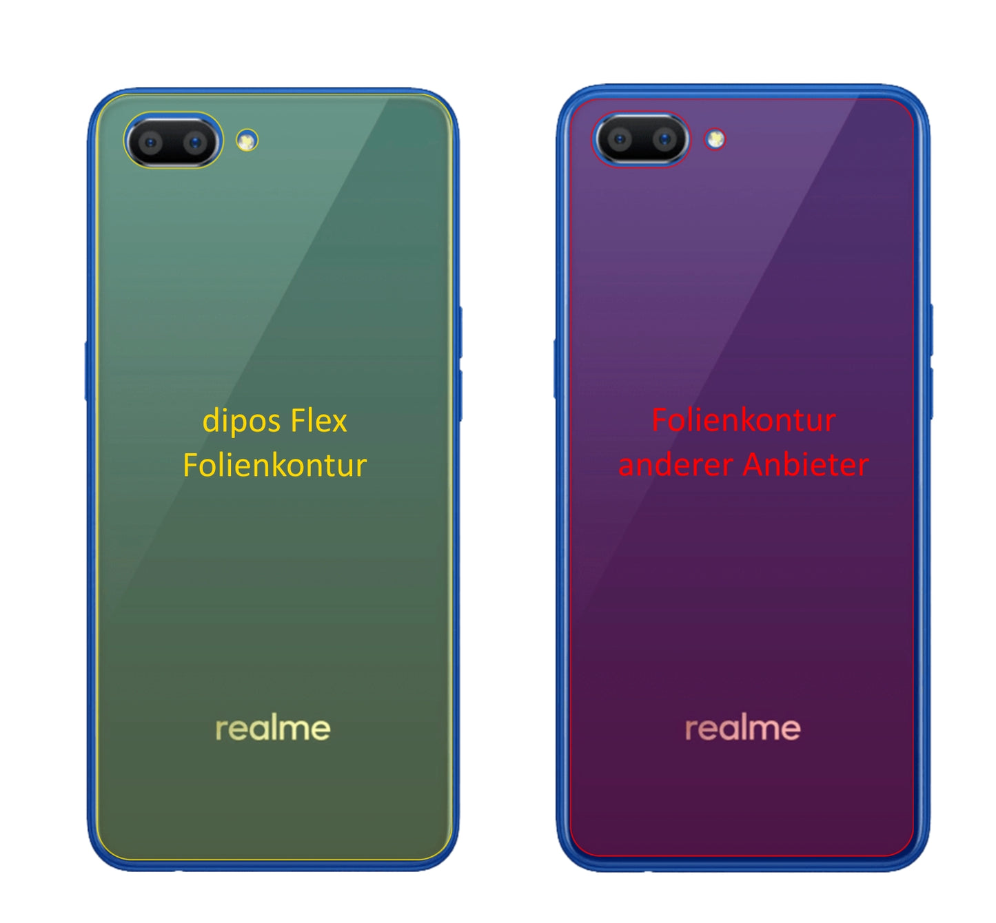 OppoRealme C1 (2019) Rückseite mit aufgebrachter dipos Displayschutzfolie, glasklare Darstellung ohne Einschränkungen