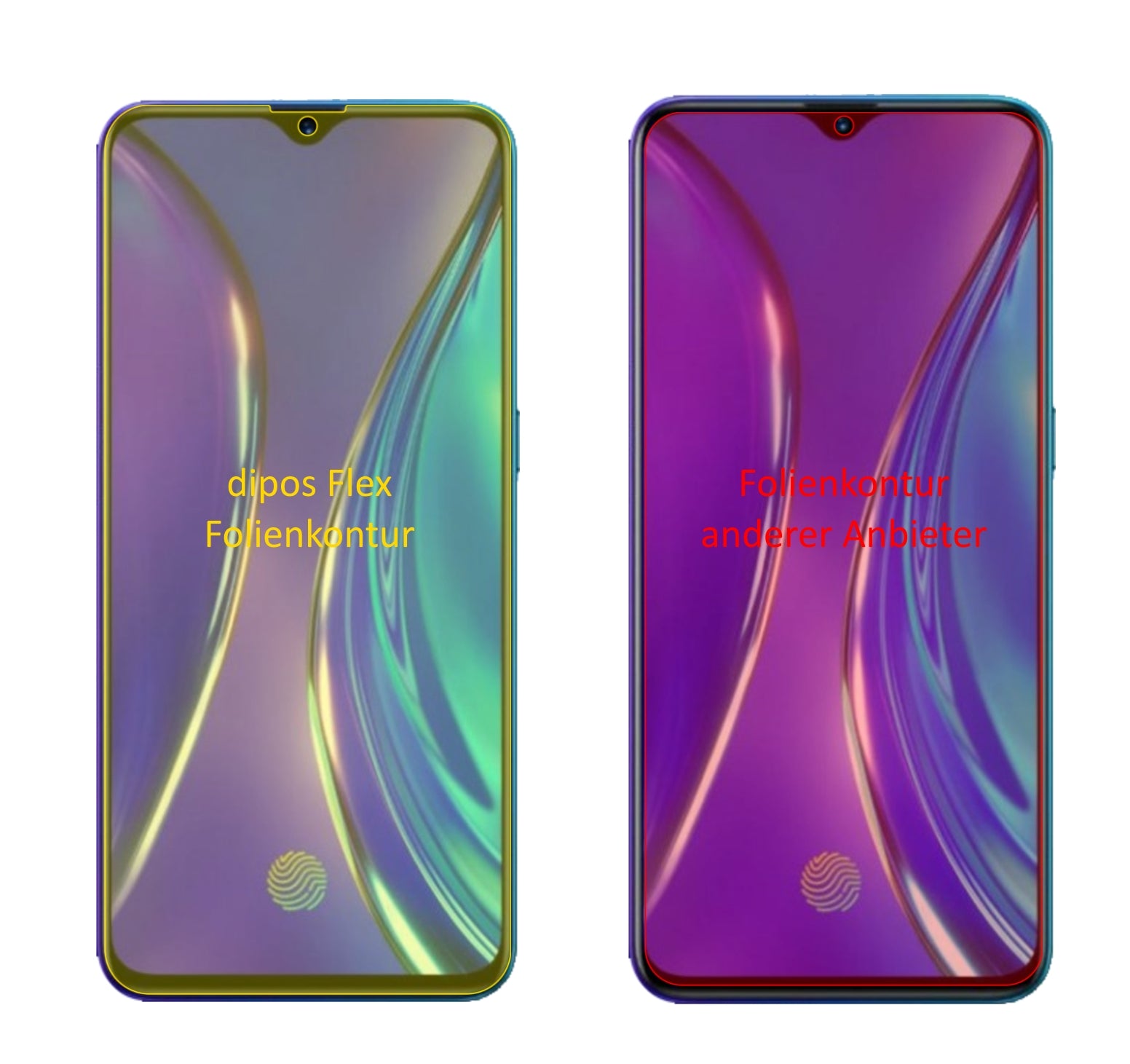 OppoRealme X2 mit aufgebrachter dipos Displayschutzfolie, glasklare Darstellung ohne Einschränkungen