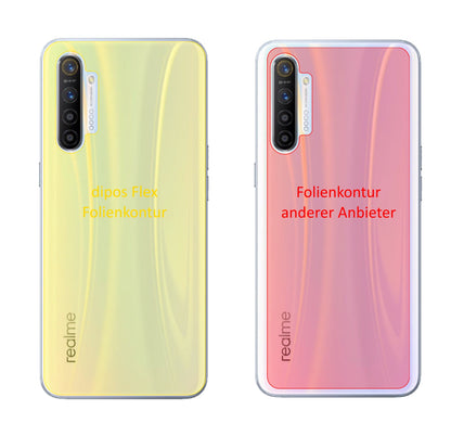 OppoRealme XT Rückseite mit aufgebrachter dipos Displayschutzfolie, glasklare Darstellung ohne Einschränkungen