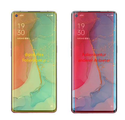 OppoReno3 Pro mit aufgebrachter dipos Displayschutzfolie, glasklare Darstellung ohne Einschränkungen